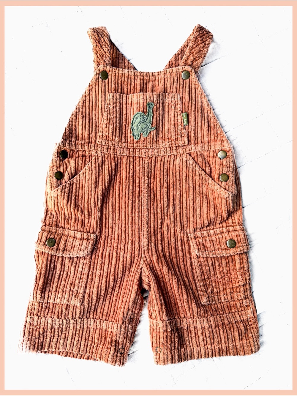 Le Top Vintage Corduroy Overalls Rust Embroidered Dino 18 Hippie Boy Girl Pants